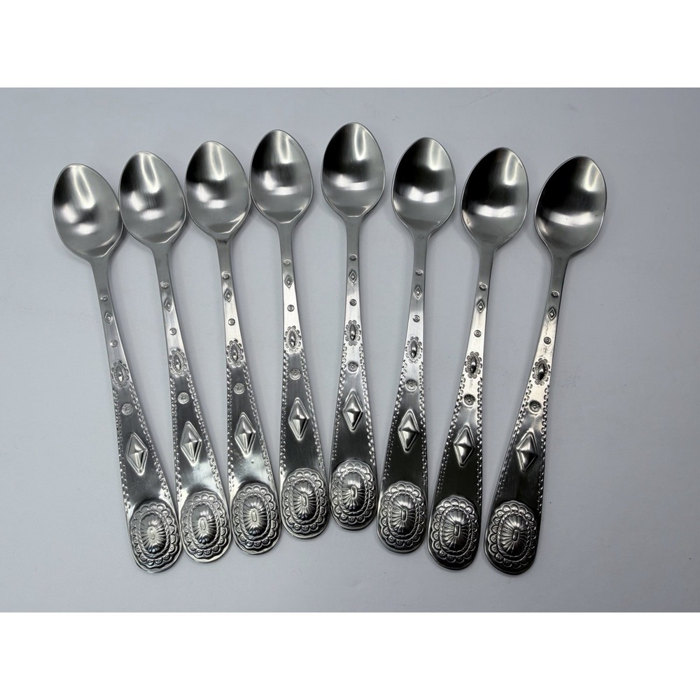 Wallace Taos 18/10 Southwest Style Stainless Flatware Iced Tea Spoons Set Of 8